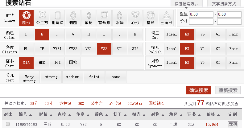 我爱钻石网50钻石E VS2 3EX的报价